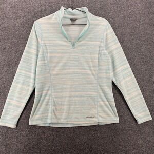 Eddie Bauer Sweater Womens M Green Fleece 1/4 Zip Pullover Soft Outdoor Winter